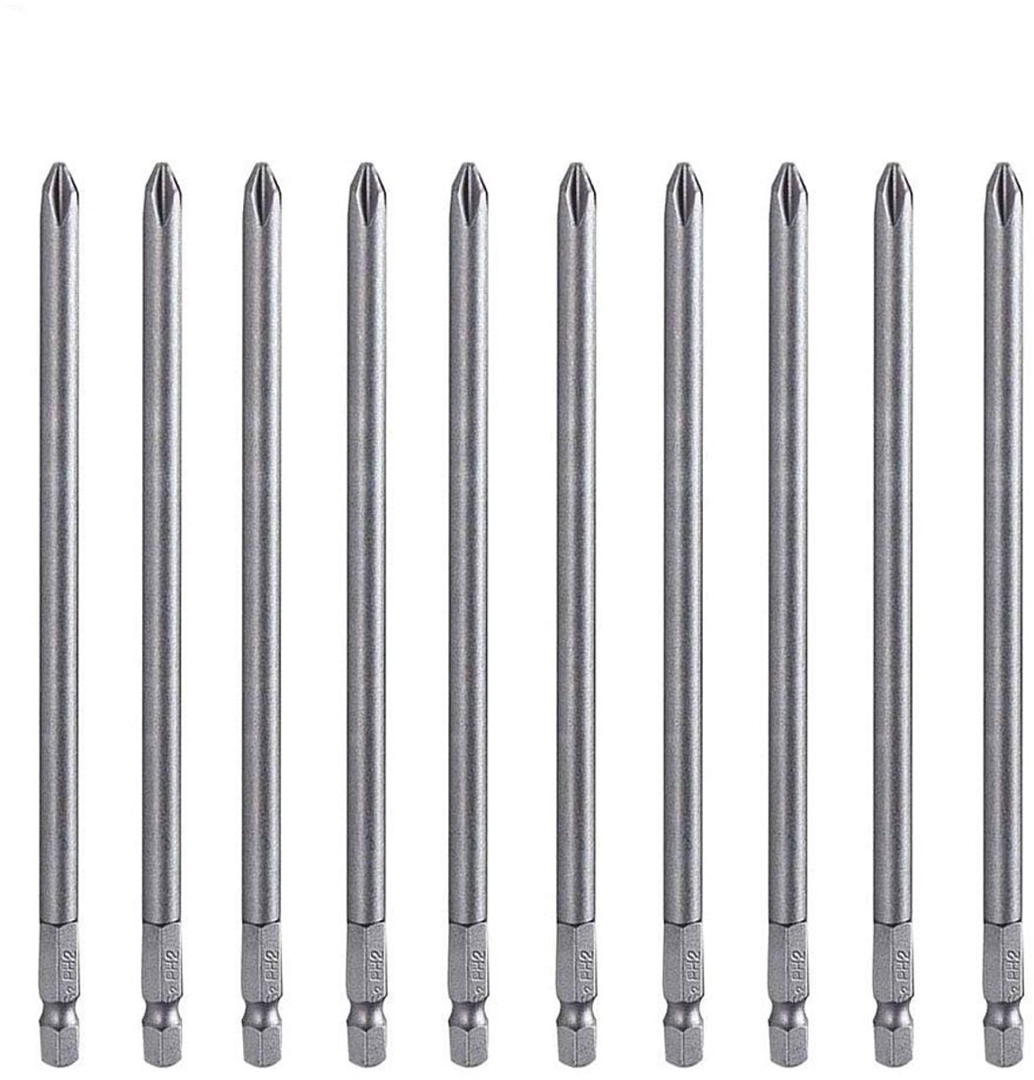 ONF3 - 10Pcs Lange Magnetische Phillips Driver Bits - Schroevendraaier Set - 150Mm - PH2 - S2 Staal - Geschikt voor Huishoudens en Grote Apparaten
