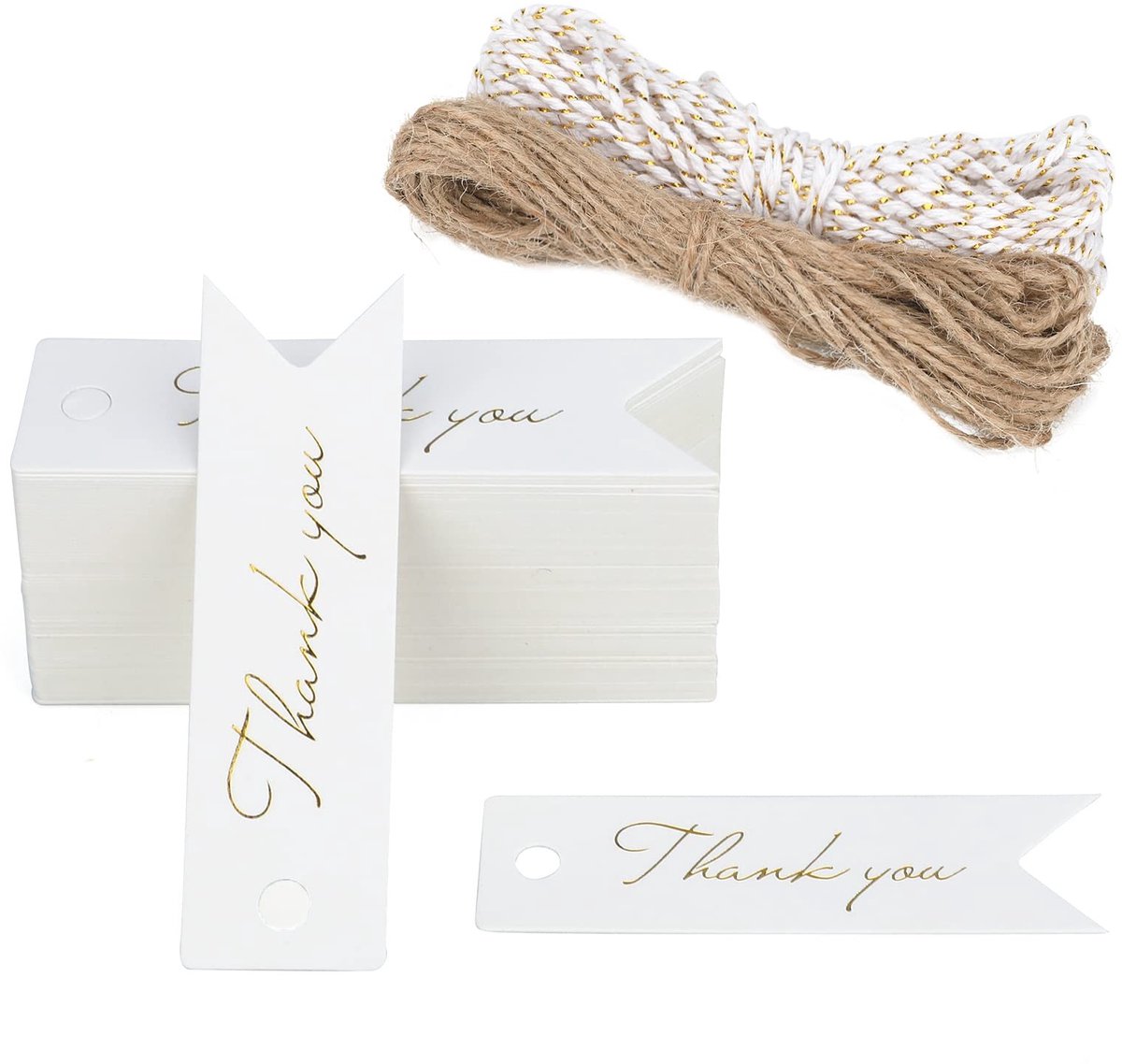 Store_7 - Mini Dank U Tags - Kleine Papier Gift Tags - Perfect voor Bruiloft Gunsten - 7x2CM - Bedankkaartjes - Stevig Cardboard - Inclusief voorge...