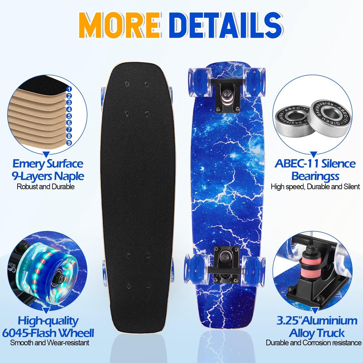 Golden crown - Skateboard - Kleurrijke knipperende wielen - Compleet 9-laags ontwerp - Geschikt voor beginners - Ideaal voor kinderen en jongeren - Un