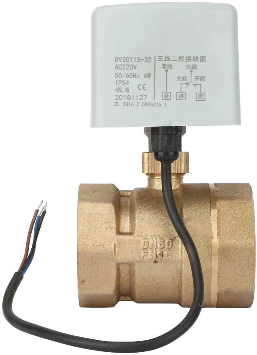 Allecto - Ball Valve - Elektrische Kogelklep - 2 Inch - Messing - 2-Weg - Geschikt voor Verwarming en Watervoorziening - AC220V