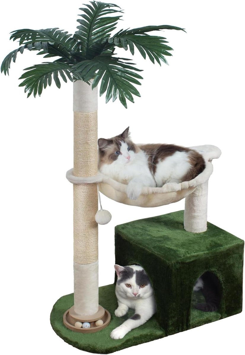 Krabpaal met Huis - Kattenboom Krabmeubel - Spelen en Rusten - Compact Ontwerp - 2 Niveaus - Groen