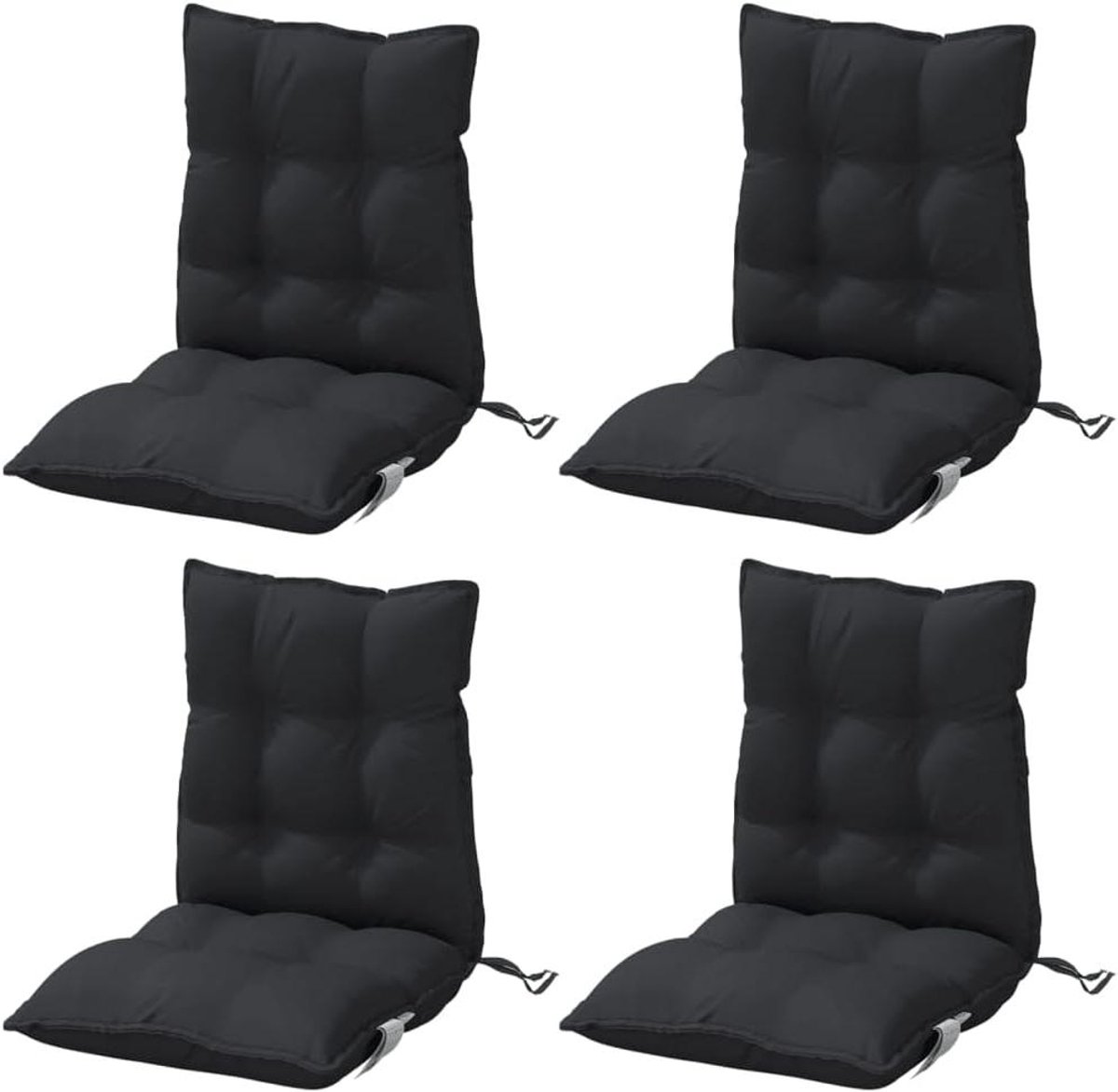 Stoelkussens Lage Rug - Tuinstoelkussen Buitenkussen - Comfortabel Zitten - Waterbestendig Oxford Stof - 4 Stuks - Zwart