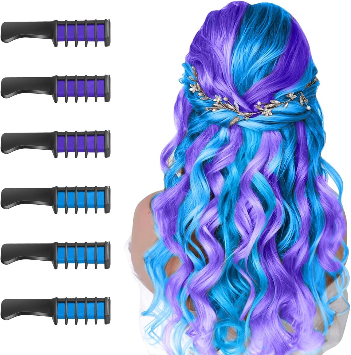 Krijt voor Haar voor Kinderen, Tijdelijke Felle Haarkleur, Creatieve Kleurenspray voor Feestjes, Cosplay en Cadeaus voor Meisjes van 6 tot 12 Jaar (Blauw & Paars)