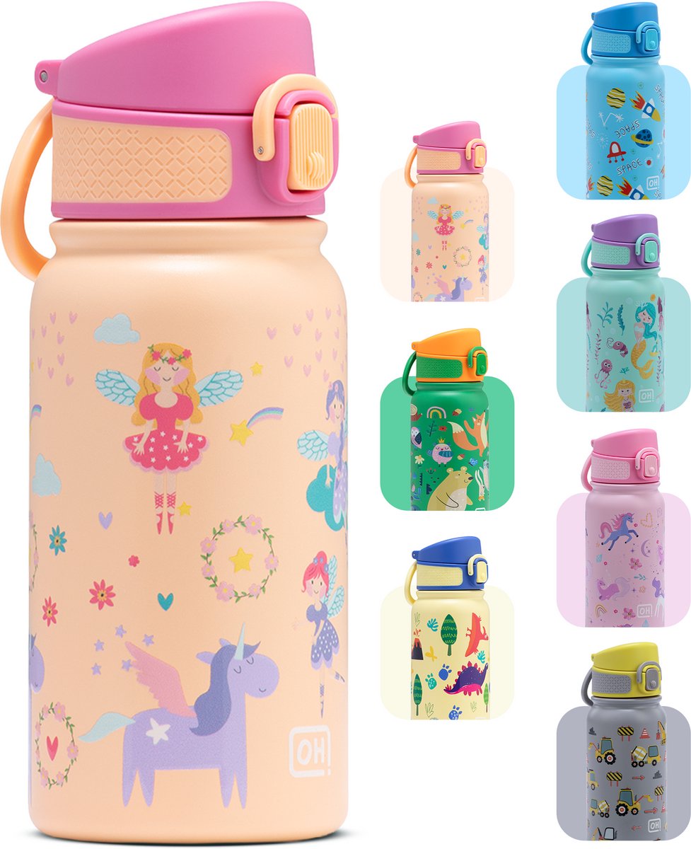 BentOH! RVS Waterfles 350ml voor Kinderen - Fairy - Anti-overloop & Lekvrij – Met Eén Hand te Openen – BPA-vrij & Vaatwasserbestendig