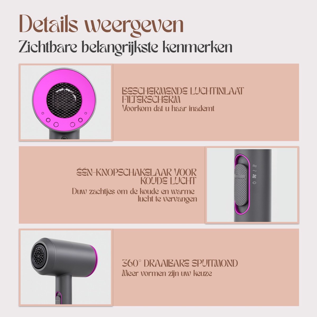 Velaré Professionele Föhn - High-Speed 1100W met Diffuser thumbnail 6