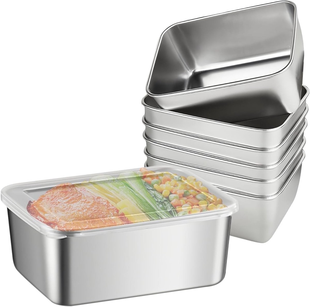 6 Stuks RVS Voedselopslagdozen - 13×10×5cm Luchtdichte Dozen met Deksel, Ideaal voor Maaltijdprep en Koelkastorganisatie
