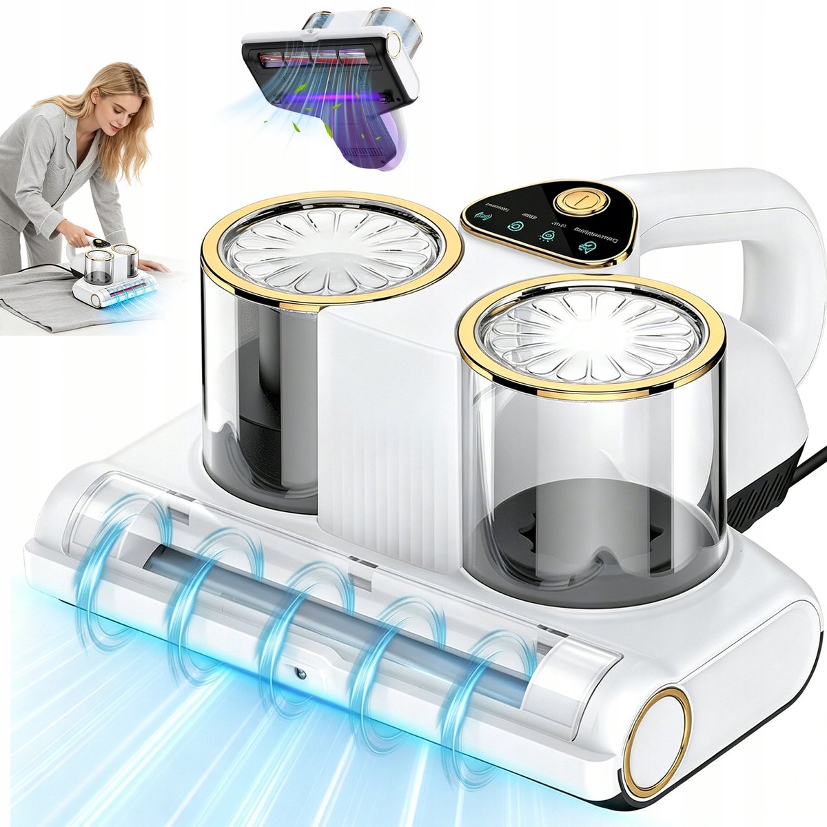 Huisstofmijt Stofzuiger - Handstofzuiger - Dubbele Stofbak - 16000Pa Sterke Zuigkracht - 65℃ Hete Lucht Droging - UV & Ultrasone Sterilisatie - Slim LED-Display & 4m Snoer - Voor Matras, Bank & Textiel