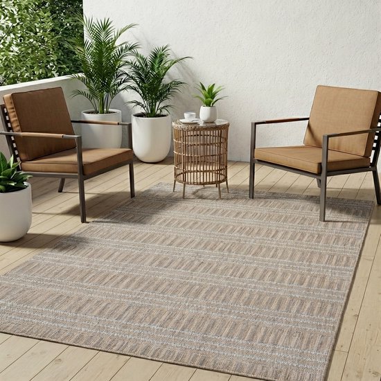 Tapiso Melissa Buitenkleed Buitentapijt Bruin Beige Vloerkleed Binnen Buiten Kleed Tapijt Maat - 160x230