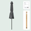 Donkergrijze, gesloten parasol met staander. Inclusief doos en instructies.