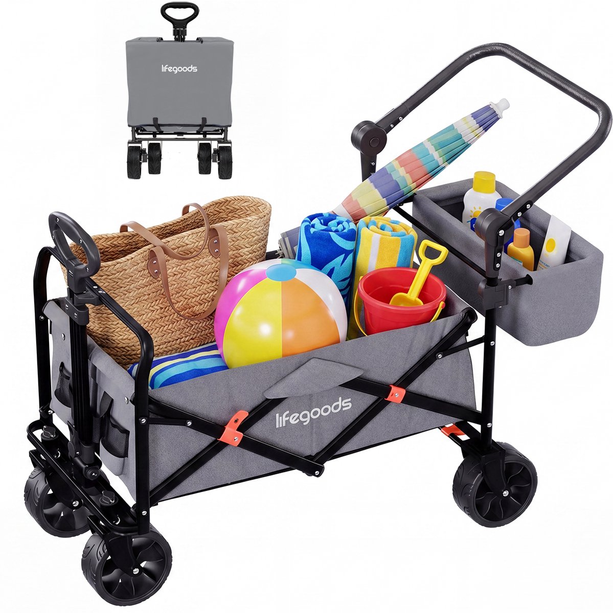 Bol.com LifeGoods Bolderkar Opvouwbaar - 90L - 120KG Draagkracht - Draaibare Wielen met Rem - 120x61x80CM - Inklapbare Bolderwag... aanbieding