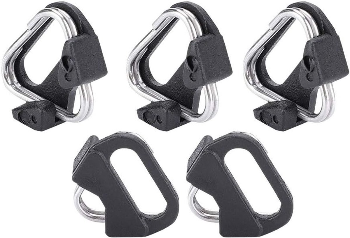 Vijfhoekige camera strap ringen in zwart, duurzaam met J-haak sluiting, ideaal voor fotografen