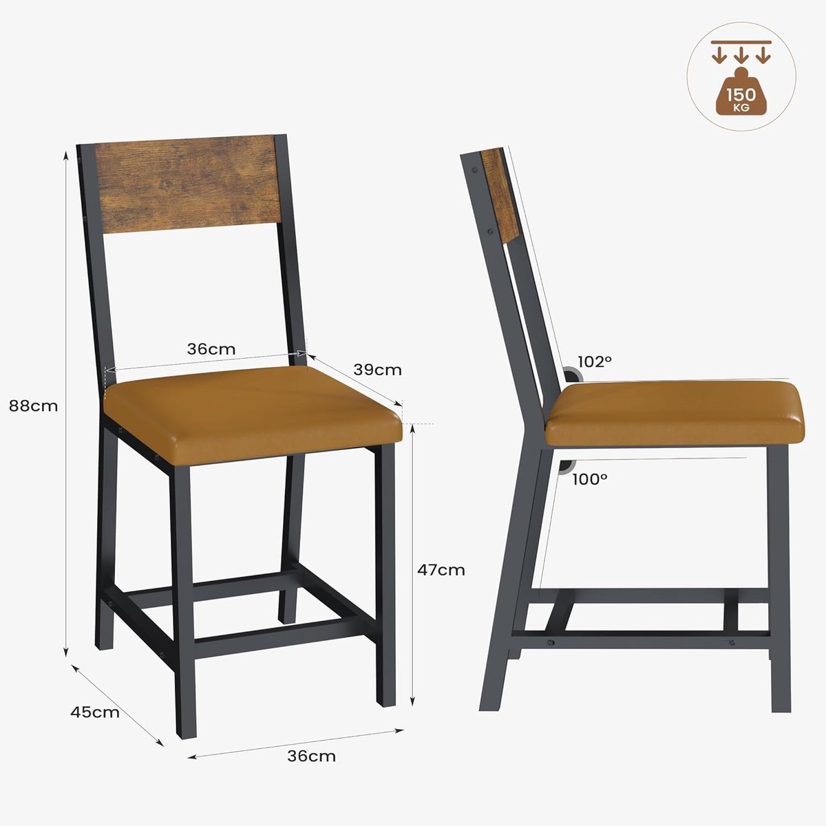 Eetkamerstoelen Set van 6 – 39x36x88 cm – Industrohome