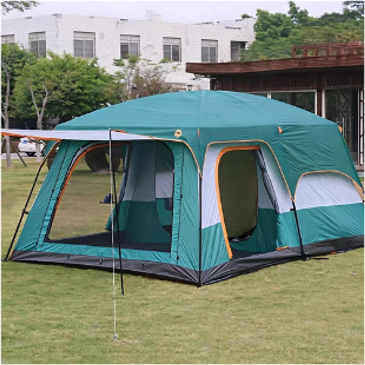 Tent-Camping tent-Tunnelcampingtent voor 3-12 Personen -2 kamer kampeertent met slaapcabine- UV-bescherming- waterdicht- opvouwbaar-Groen. – foto 6