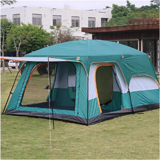Tent-Camping tent-Tunnelcampingtent voor 3-12 Personen -2 kamer kampeertent met slaapcabine- UV-bescherming- waterdicht- opvouwbaar-Groen. van Merkloos — afbeelding 3