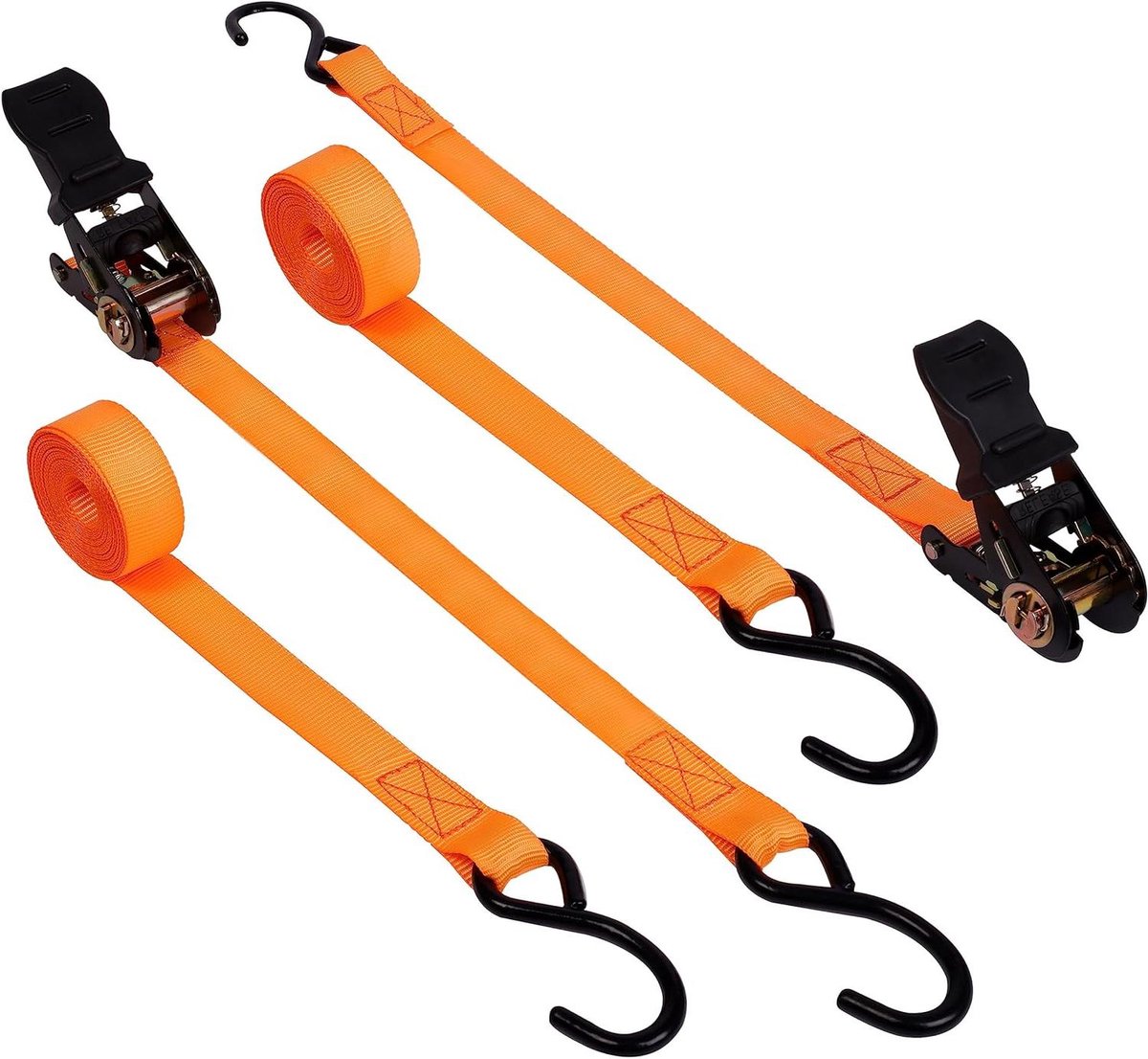 Sjorbanden met S-haken - Spanbanden Vastzetbanden - Vracht Bevestigen - Rubberen Handvatten - 4 meter - Oranje
