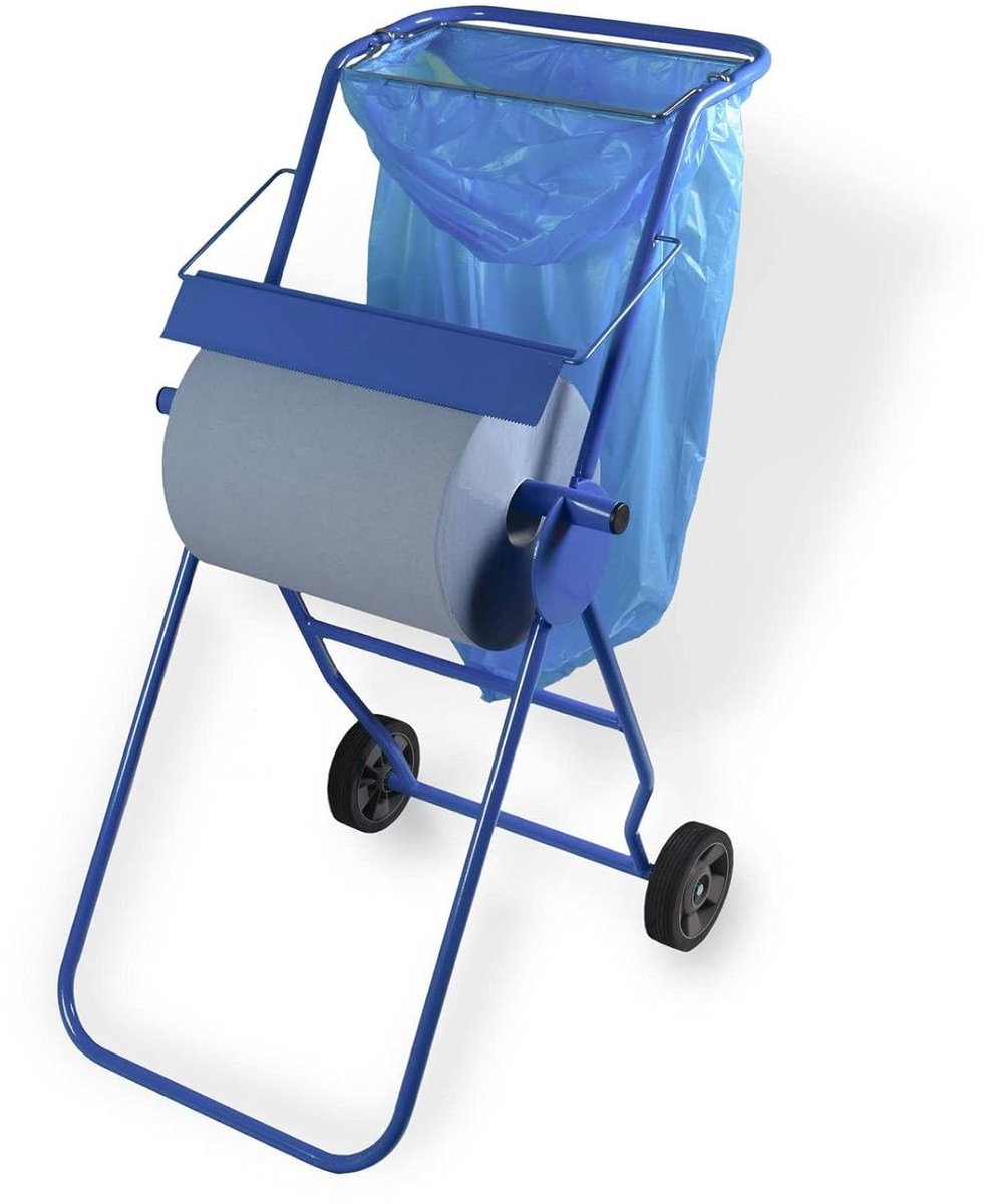 Vloerstandaard met afvalzakhouder - Rolhouder Reinigingsdoekhouder - Schoonmaken en Afval Beheren - Movable tear-off edge - 40 cm breed - Blauw