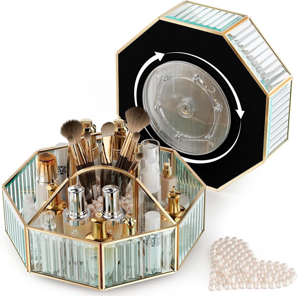 Roterende Make-up Organizer - Cosmetica Opberger - Bureau Organiseren - 360 Graden Draaibaar - 28x28x13 cm - Licht Groen