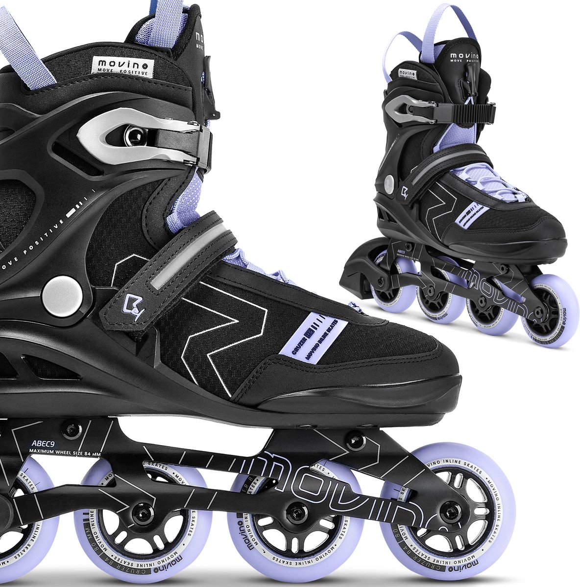 Movino Cruzer B4 Inline Skates Skeelers Lagers ABEC-9 Draagkracht tot 100 kg Zwart