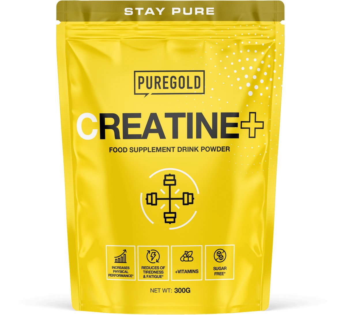 Pure Gold Creatine+ – 300g – Perzik-Mango – 60 Porties – Creatine met Magnesium, Zink & Vitamine B6 – 3g Creatine per Portie – Suikervrij