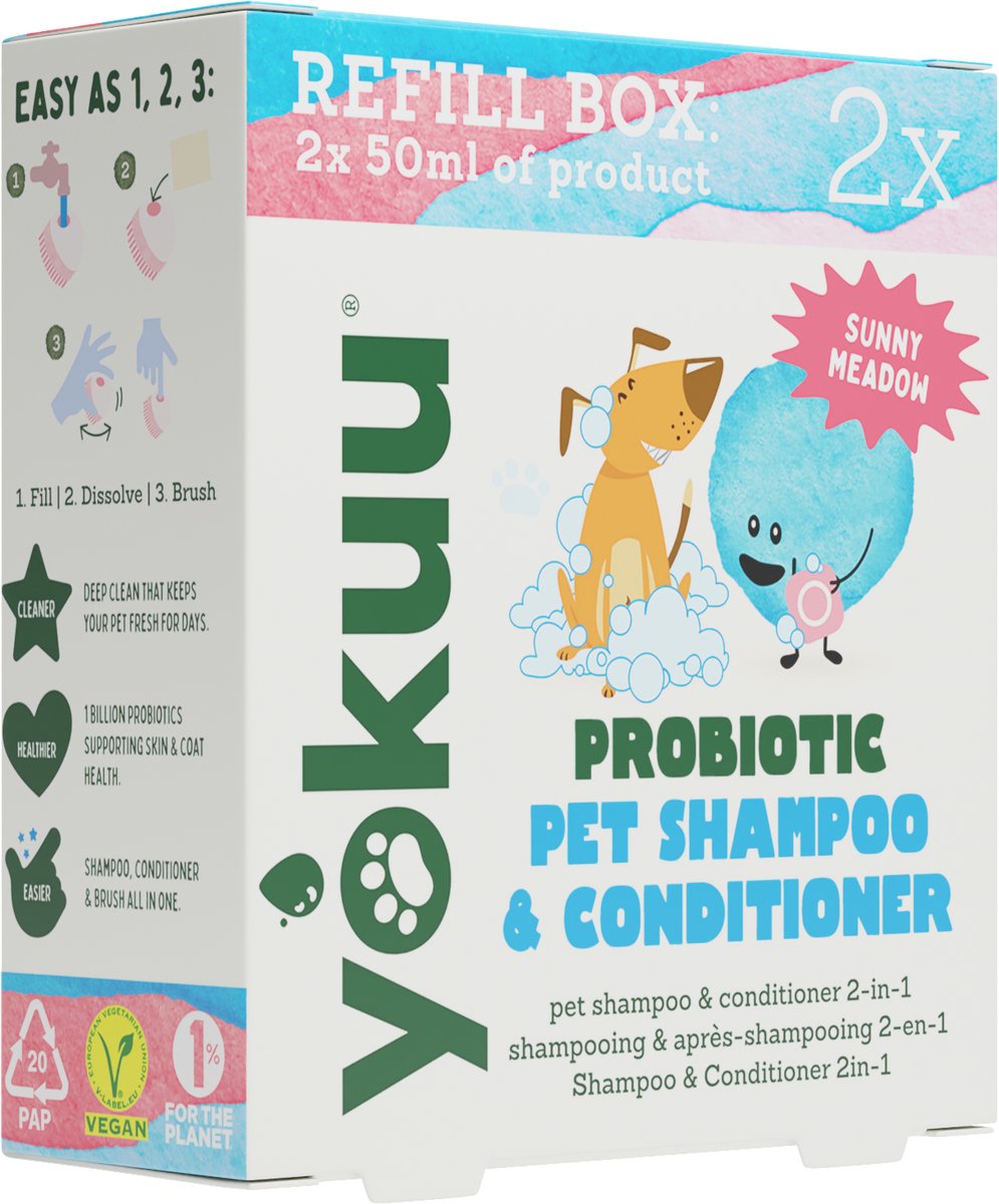 YOKUU Probiotische Hondenshampoo & Conditioner 2-in-1 – 3 Zakjes - Hypoallergeen - Glanzende Vacht