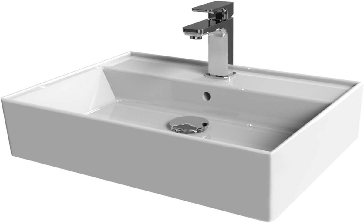 Keramische Wastafel - Opzetwastafel Handwastafel - Badkamer Vernieuwen - Modern Design - 55 cm - Wit