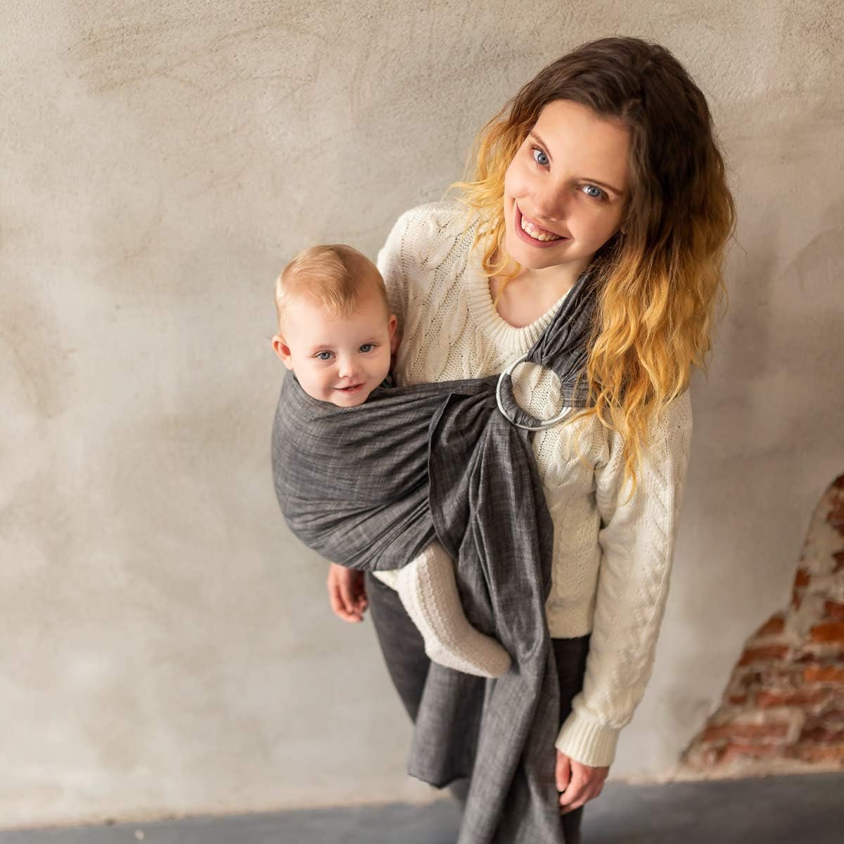 Ring Sling Draagdoek - Babydraagdoek Draagband - Baby Dragen - Diagonaal Elastisch - Vanaf Geboorte - Denim Zwart – foto 5