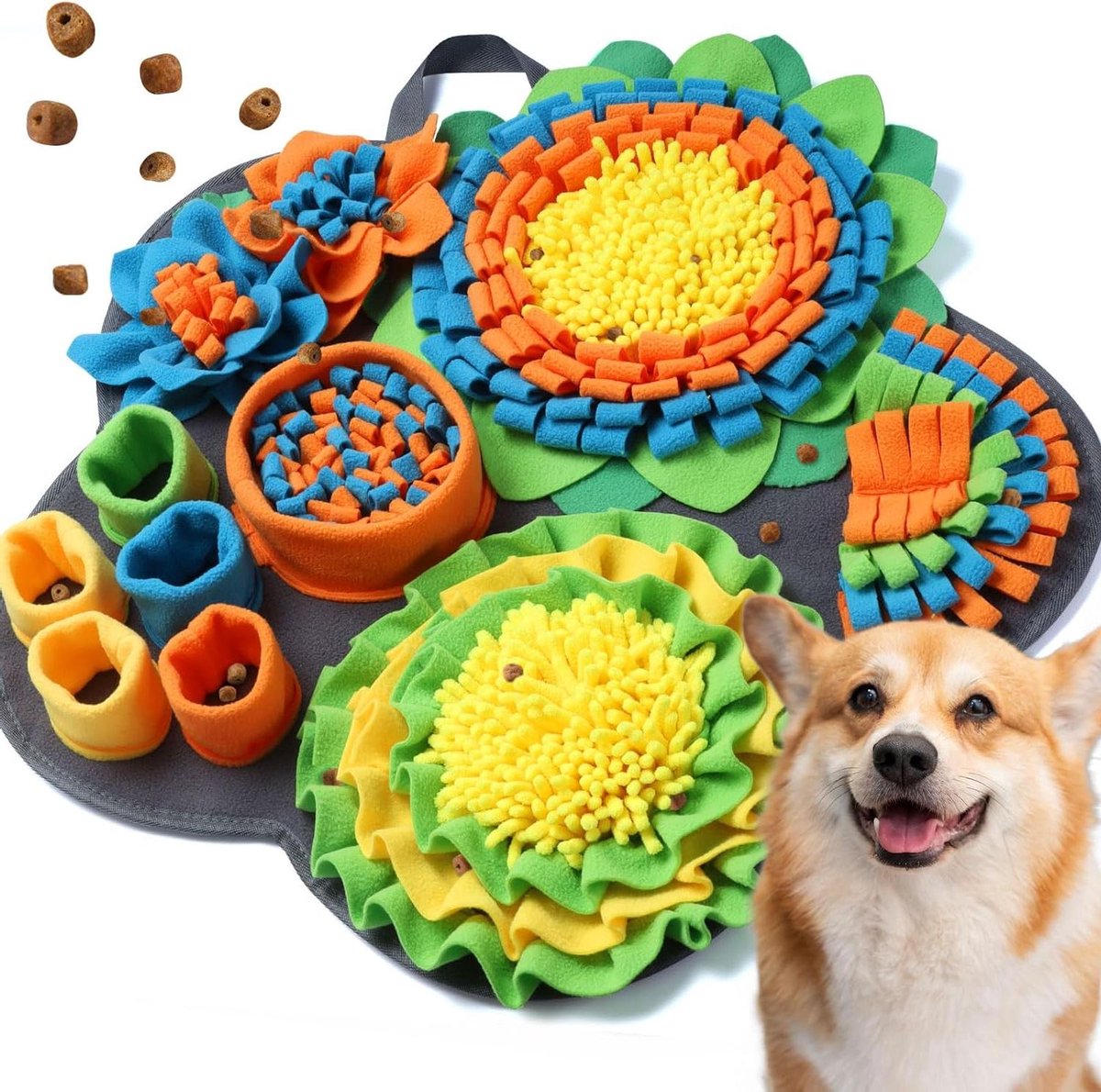 Snuffelmat Hond - Voedselpuzzel Mat - Mentale Stimulatie - Anti-slip Onderkant - 57 x 57 cm - Oranje