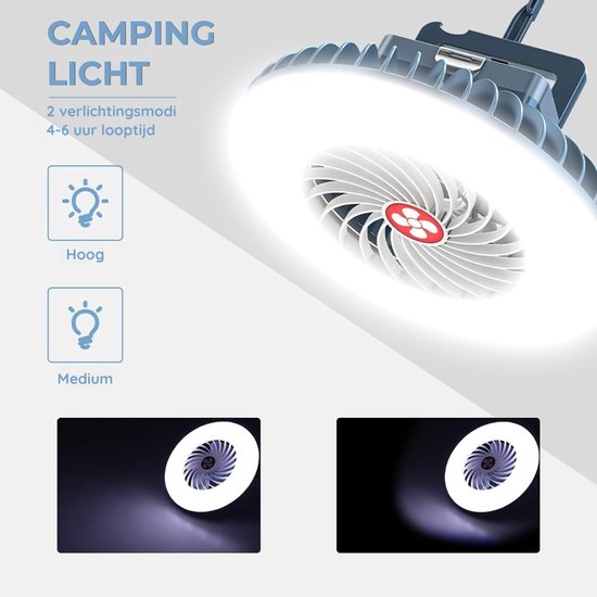 LED Campinglamp - met ventilator - USB - Camping ventilator met licht - Tentlamp - Buiten Kampeer Accessoires - camping lamp - campinglamp oplaadbaar van Merkloos — afbeelding 4