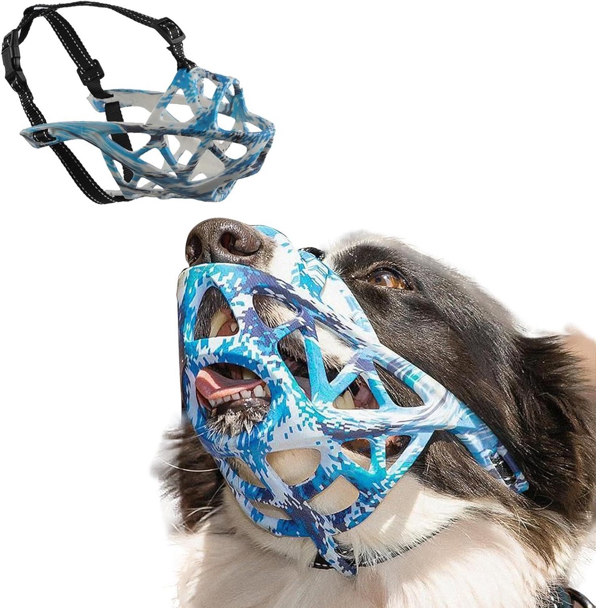 Honden Muilkorf - Hondenmand - Veiligheid Hond - Ademend Mand Ontwerp - Verstelbaar - Blauw Wit