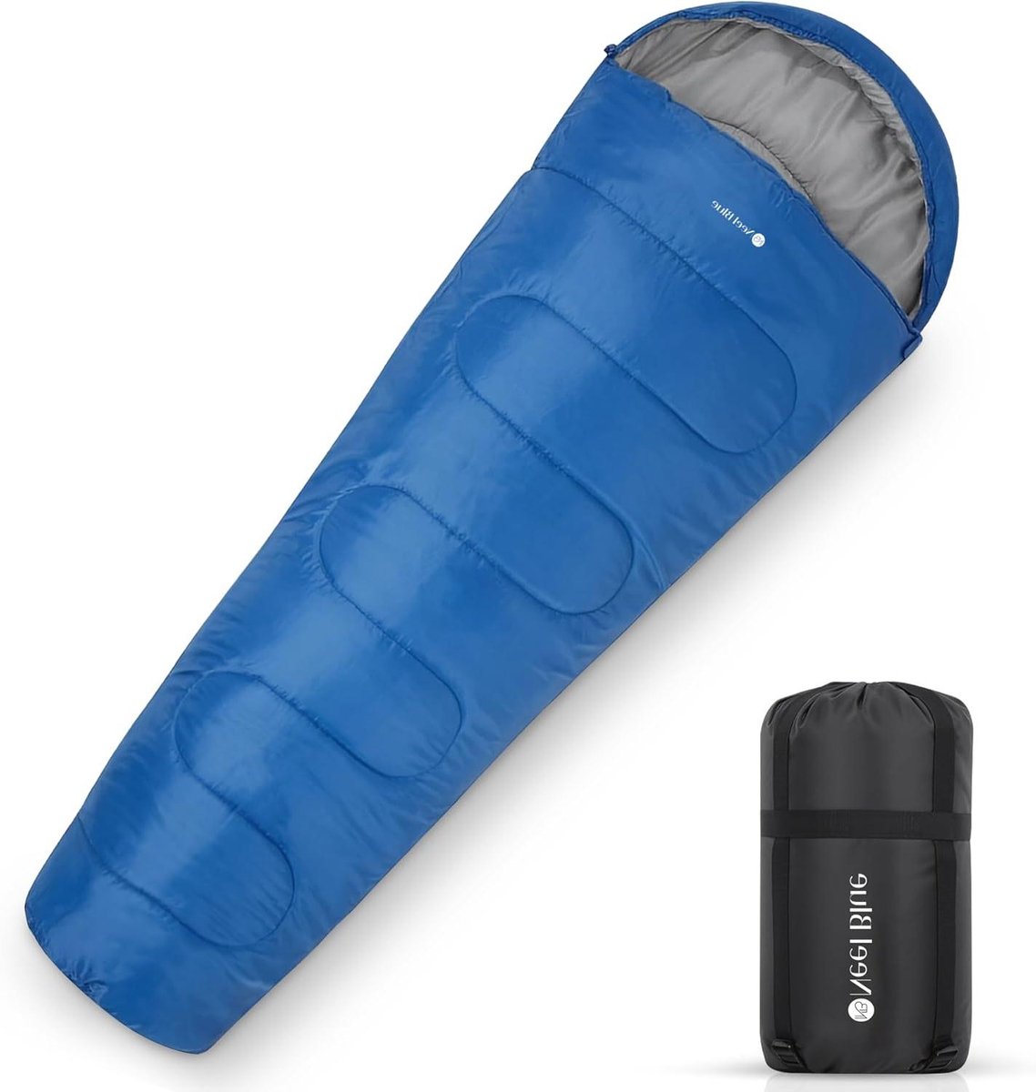 Kampeer slaapzak - Mummy slaapzak - Buiten slapen - Waterdichte polyester shell - 220 x 85 cm - Koningsblauw