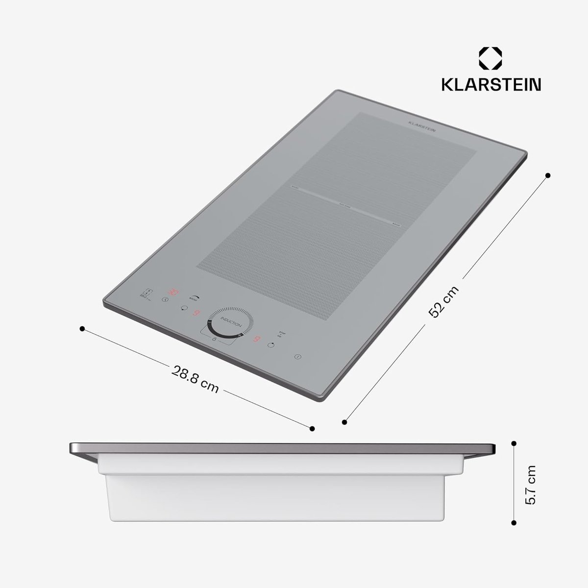 Inductiekookplaat 2 zones - Inbouw kookplaat - Efficiënt koken - Touch control bediening - 30 cm breed - Wit