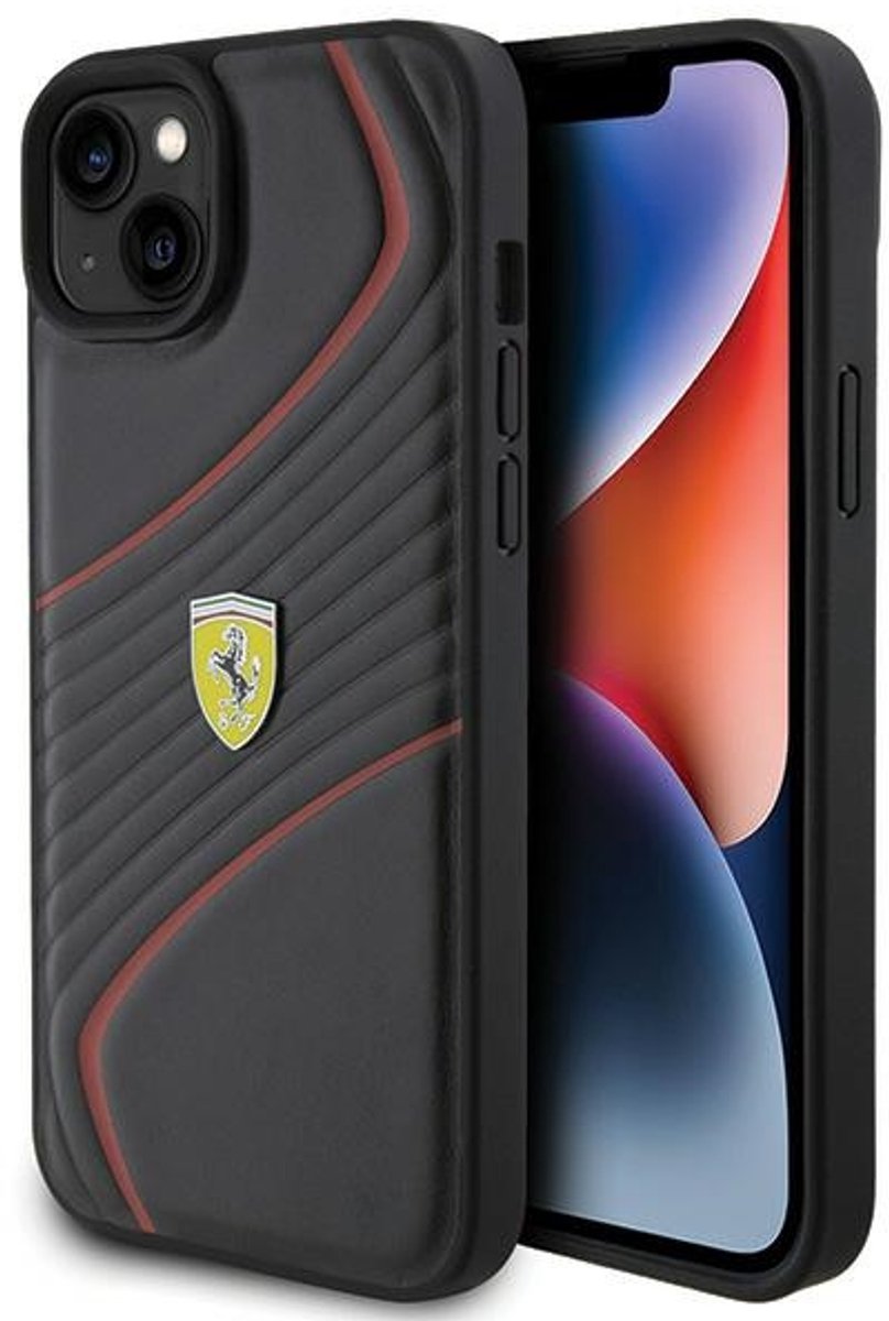 Ferrari Twist Metal Logo Back Case - Geschikt voor Apple iPhone 15 Plus (6.7") - Zwart