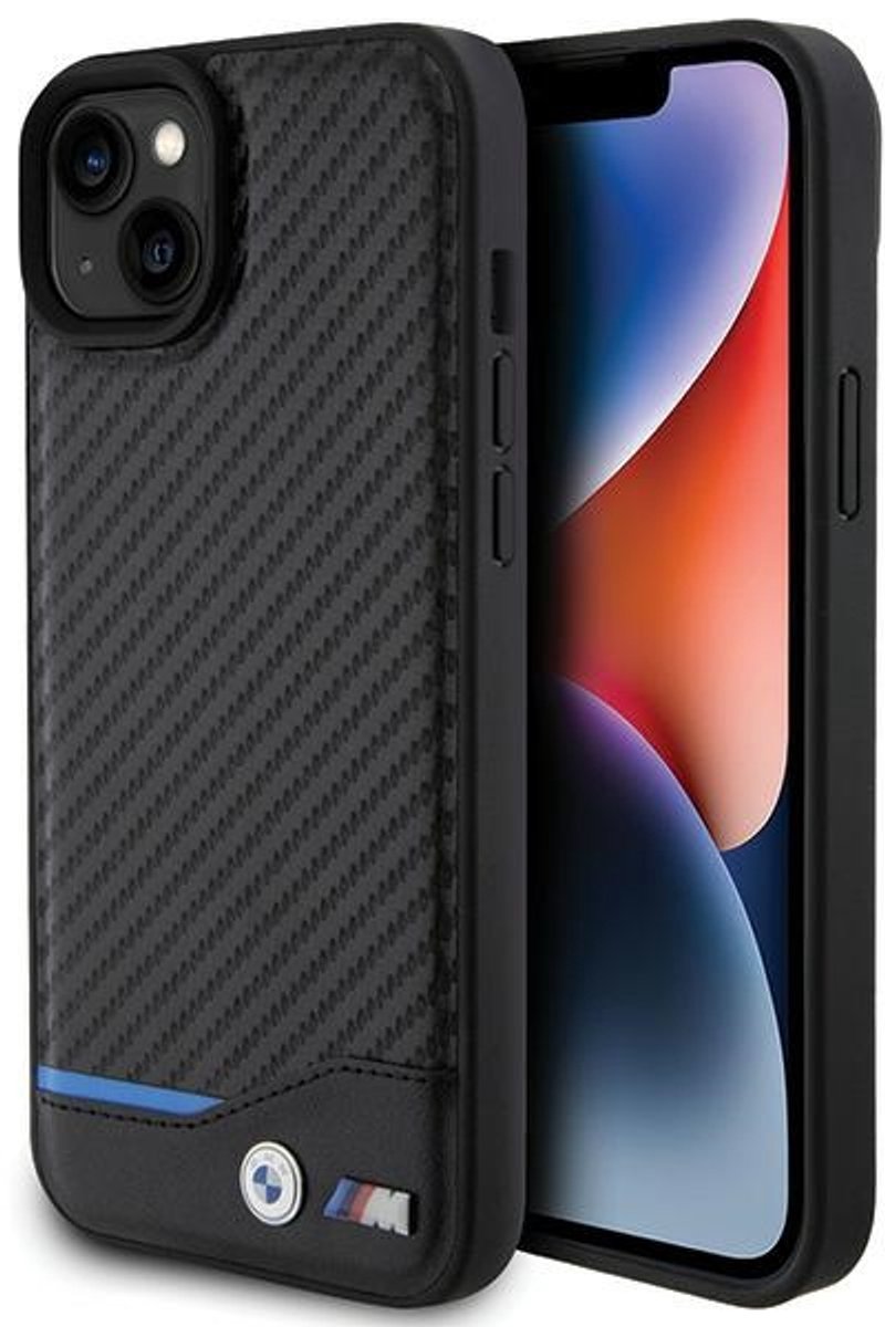 iPhone 15 Plus Backcase hoesje - BMW - Effen Zwart - Leer