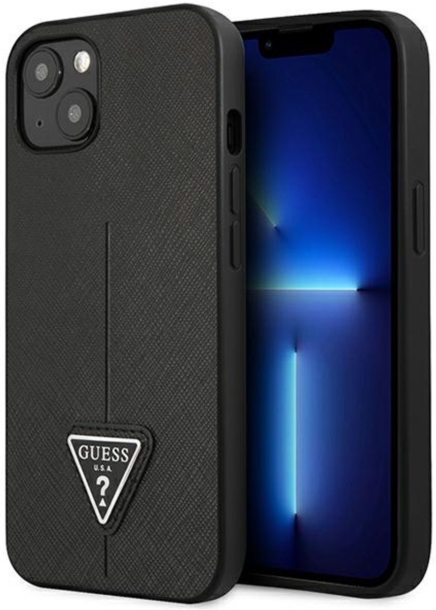 Guess - GUHCP13SPSATLK - iPhone - 13 - mini - 5.4 - zwart/zwart - hardcase - SaffianoTriangle - Logo
