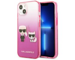 Karl Lagerfeld Gradient Ikonik Karl & Choupette - iPhone 13 mini Hoesje - Rood - Plastic - Past Perfect