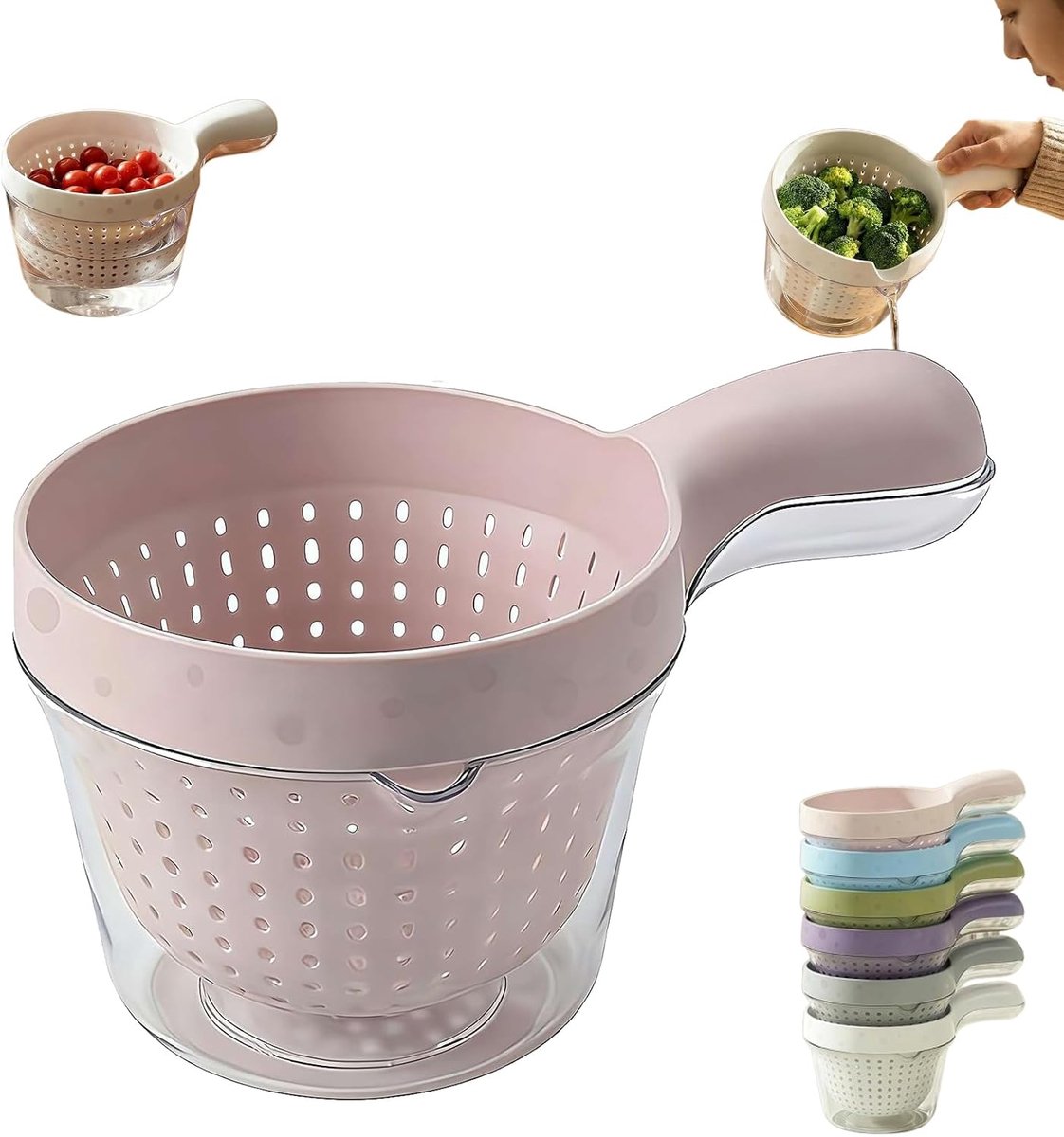 Versterkte Fruitwasmand En Groentereiniger - Vergiet En Kom Set - 1 Stuks - Antislip Basis -Roze - Grote Capaciteit - Afmeting 19x11 cm