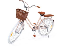 VOLTOURI Damesfiets 28 Inch Retro - Stalen Frame - Mand & Bagagedrager - 1 Versnelling - Lage Instap Beige