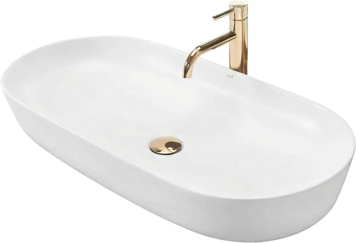 Wastafel Cleo - Waskom Keramiek - Badkamer Inrichten - Zonder Kraangat - 81 x 41 cm - Wit
