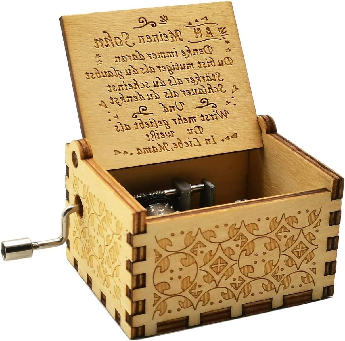 Muziekdoos Moeder Zoon - Cadeau Muziekdoos - Cadeau Geven - Duits Gegraveerd - 6.5 cm x 5 cm - Houtkleur