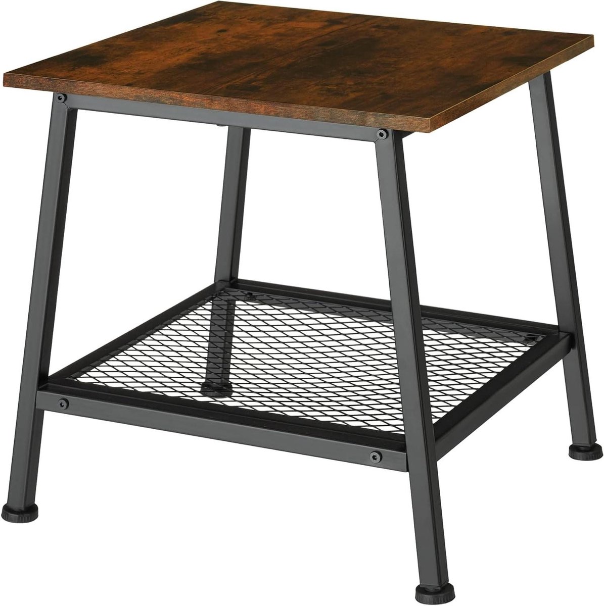Bijzettafel Hout Metaal - Nachtkastje Tafel - Woonkamer Decoratie - Met Roosterplank - 45.5 x 45 x 47 cm - Donkerbruin