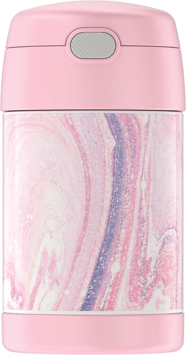 Voedselpot - Thermosfles lunch - Lunch meenemen - Dubbelwandig RVS - 470 ml - Roze marmer