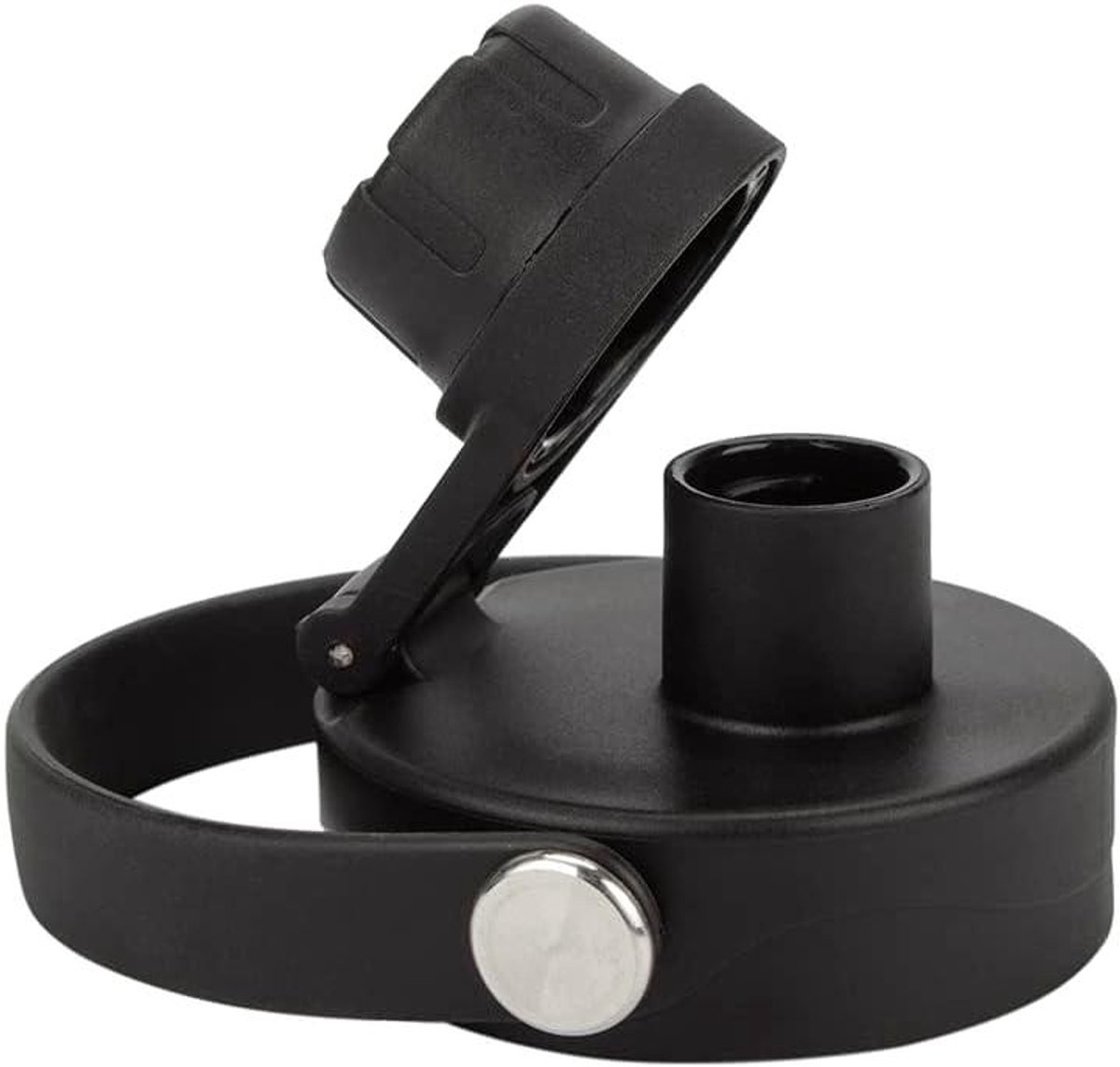 Brede Mond Deksel - Fles Deksel - Waterfles Accessoire - Flexibele Handgreep - 2 Stuks - Zwart