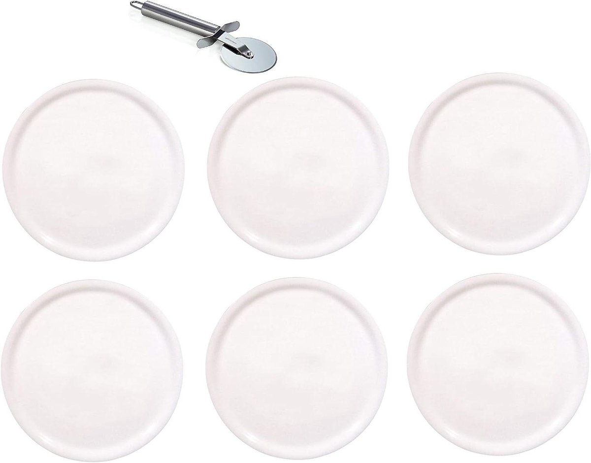 Pizzaborden Set - Servies borden - Pizza Serveren - Inclusief Pizzasnijder - Ø28cm - Wit