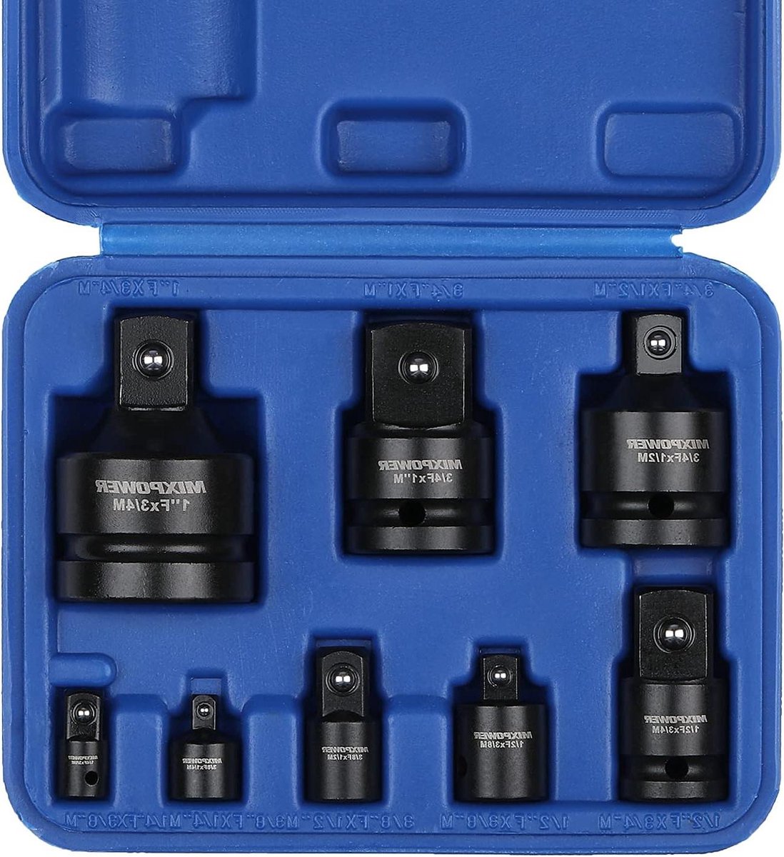 Impact Adapter Set - Reducer Converter - Gereedschap Conversie - CR-MO Staal - 8-delig - Zwart