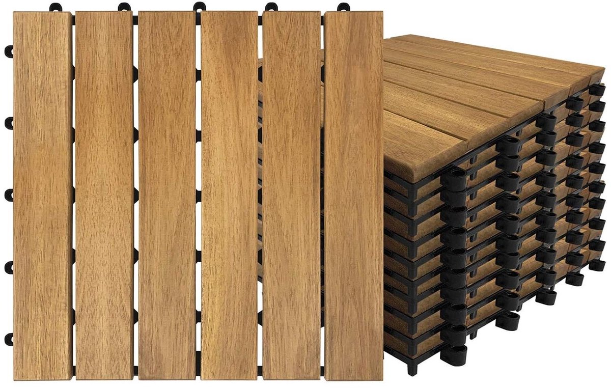 Houten Terrastegels - Balkontegels Hout - Buiten Vloeren - Kliksysteem Drainage - 30 x 30 cm - Bruin