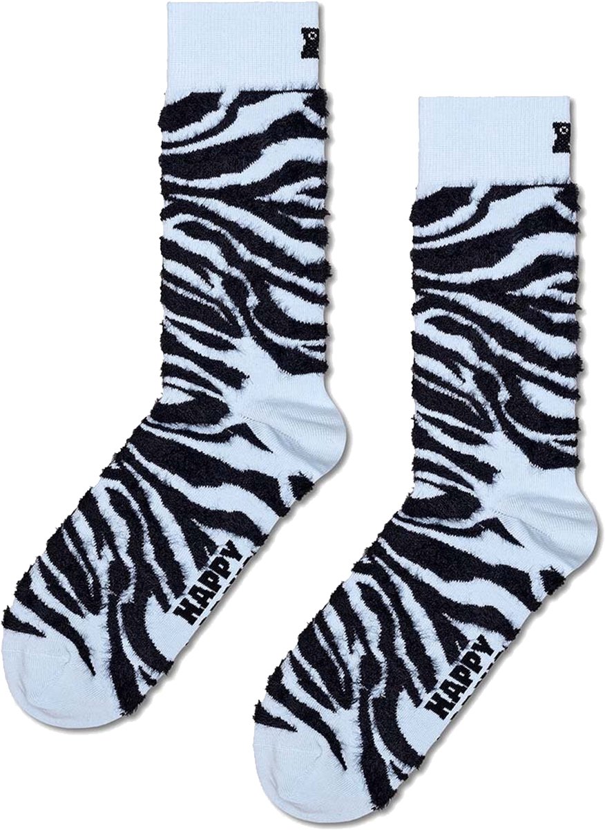 Happy Socks Fluffy Zebra Sock - unisex sokken - lichtblauw - Unisex - Maat: 36 - 40