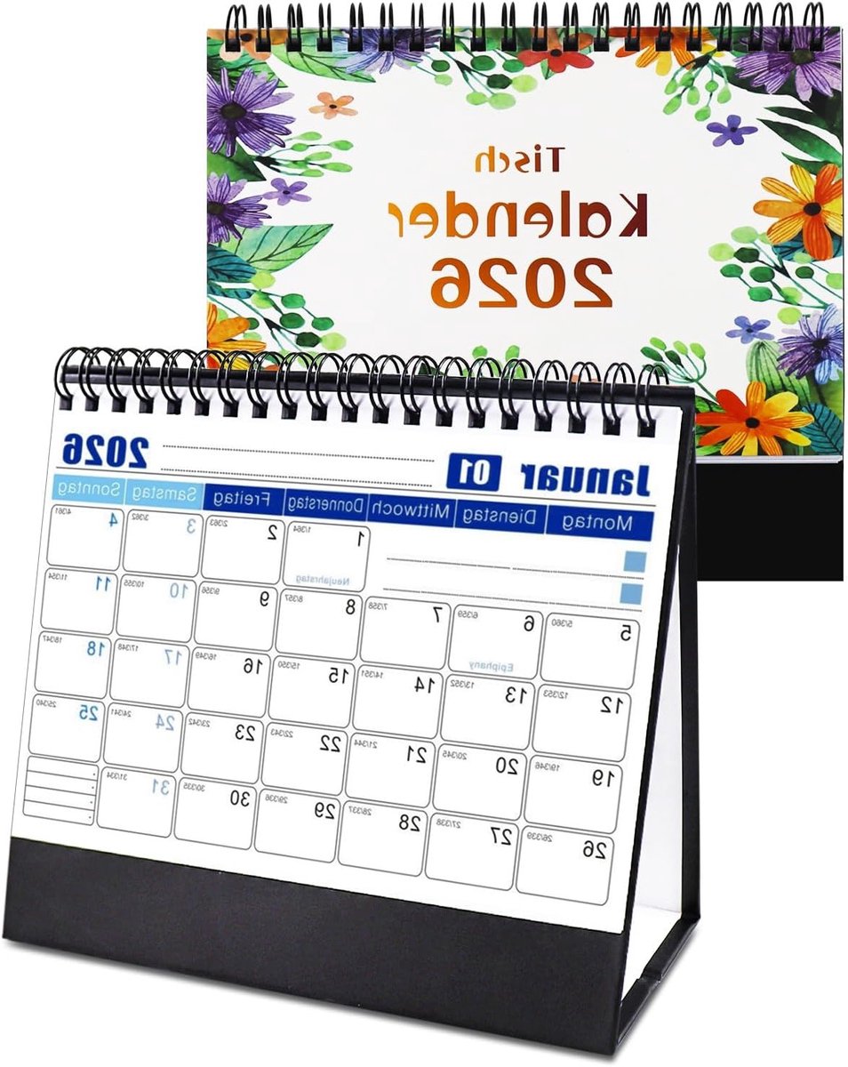 Maandkalender 2026 met Takenlijst en Feestdagen, Compacte Bureaukalender voor Kantoor, 20.5 x 18.5 cm, Ideaal voor Organisatie en Planning