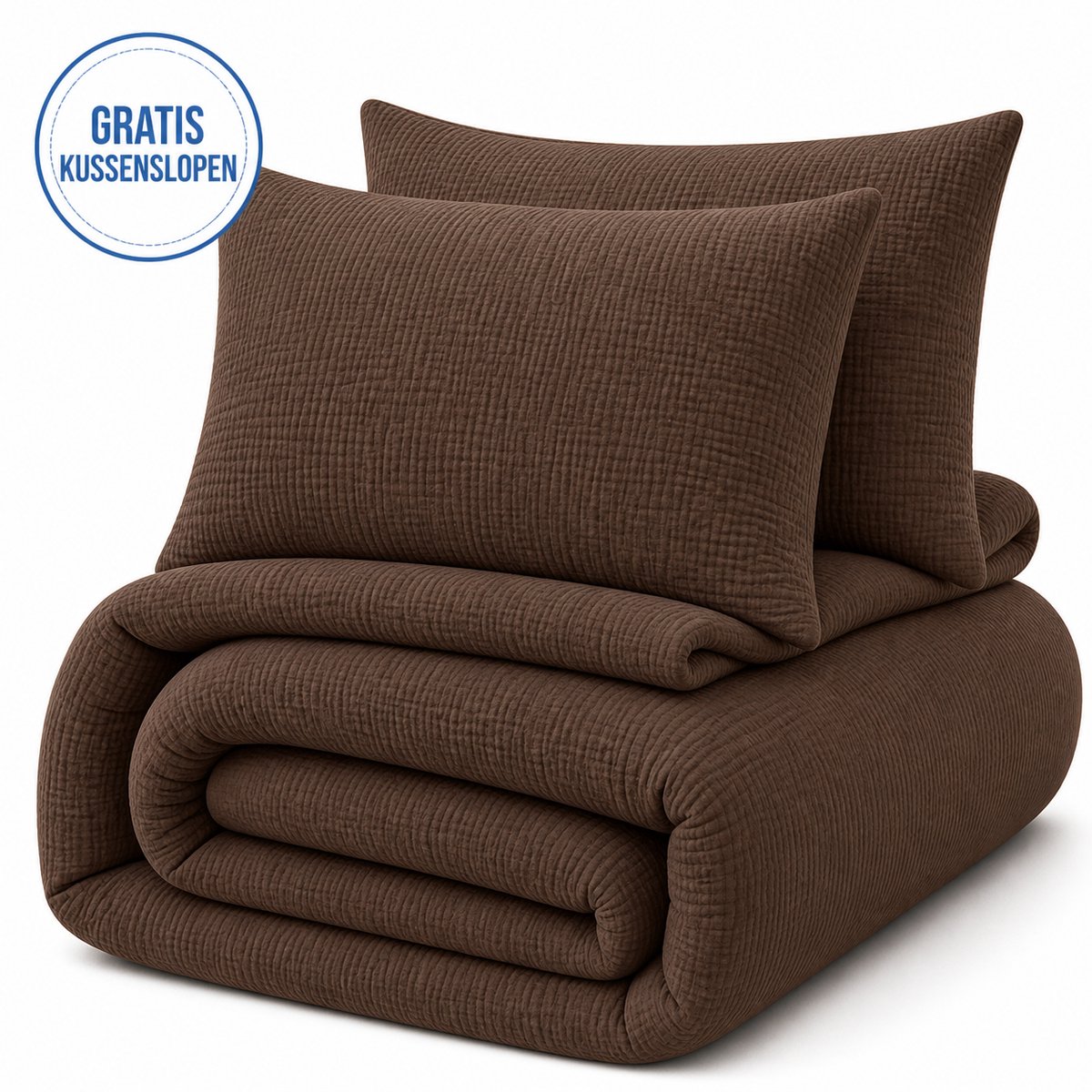 Decoware Dekbed Zonder Overtrek 140x200 cm – Mousseline Chocolade Bruin – Hoesloos Dekbed Wasbaar - Incl. Kussensloop - All Season - Eenpersoons