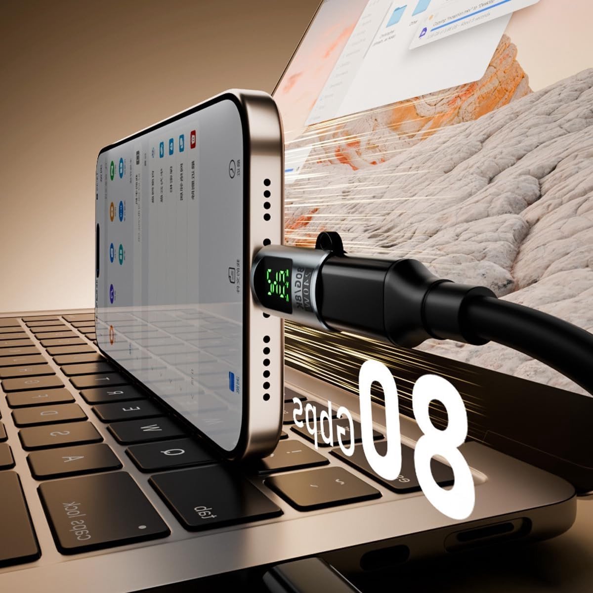 Krachtige 80Gbps USB C Adapter voor 240W Type C Extensie met 8K@60Hz Ondersteuning, OTG Gegevensoverdracht en Opladen met LED Display - 2-pack