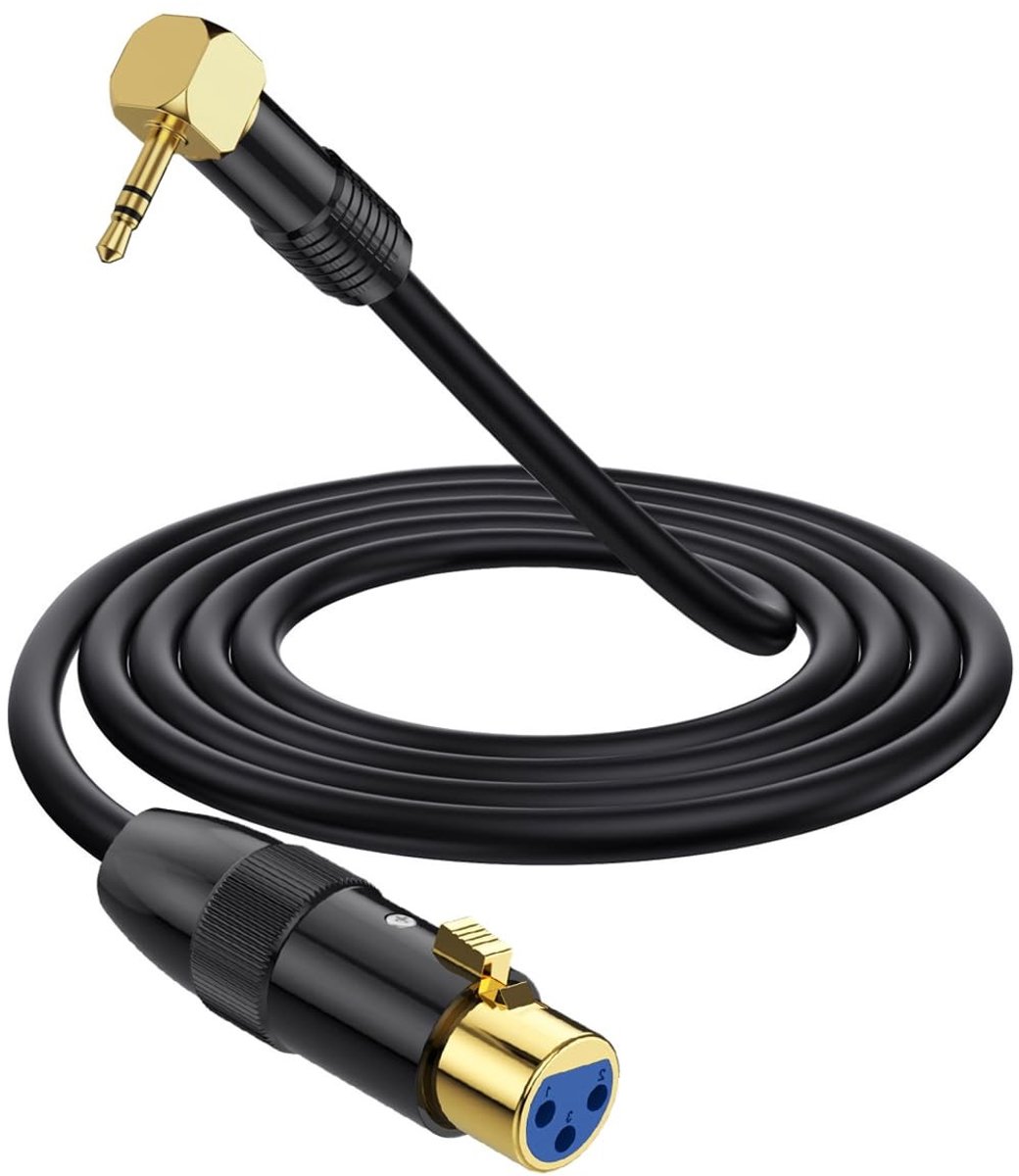 Rechthoekige 90 Graden 3.5mm naar XLR Microfoon Kabel, XLR naar 3.5mm Jack Kabel, 1/8 Inch Aux Stereo naar XLR Female Adapter voor Laptop, Camera en Geluidsapparatuur